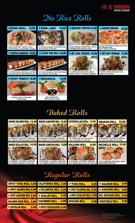 yokohama sushi menu
